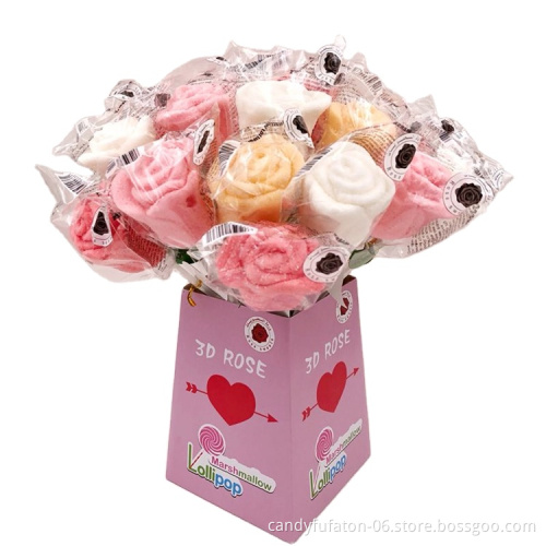 Fruit flavored Beautiful 3d rose marshmallow lollipop candy with sticks